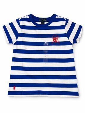 Polo Ralph Lauren Blue and White Striped Kids Tee with Red Logo